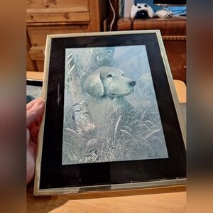 Vintage 1999 Ruane Manning Holographic Foil Embossed Golden Retriever Art 8 X 10